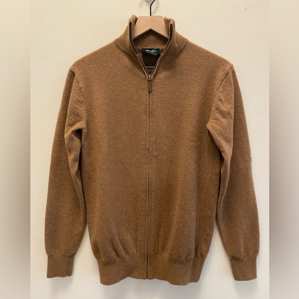 Bexley Mens Lambswool Wool Zip Up Cardigan Size Medium Light Brown Tan Grandpa